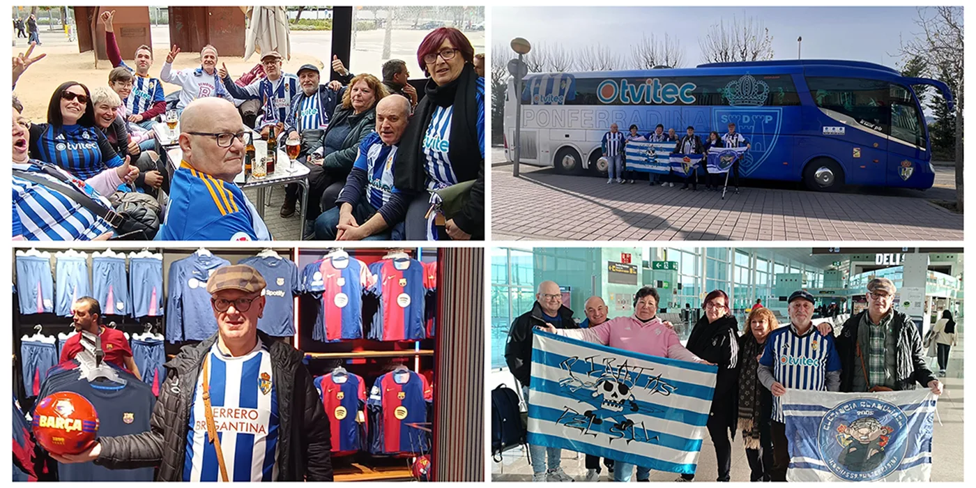 [FOTOS] Más de un centenar de aficionados bercianos viajan a Barcelona para animar a la Ponferradina