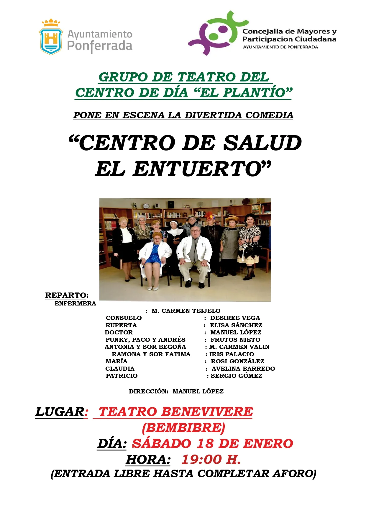 El Grupo de Teatro del Centro de Día del Plantío presenta "Centro de Salud El Encuentro" en el Teatro Benevivere