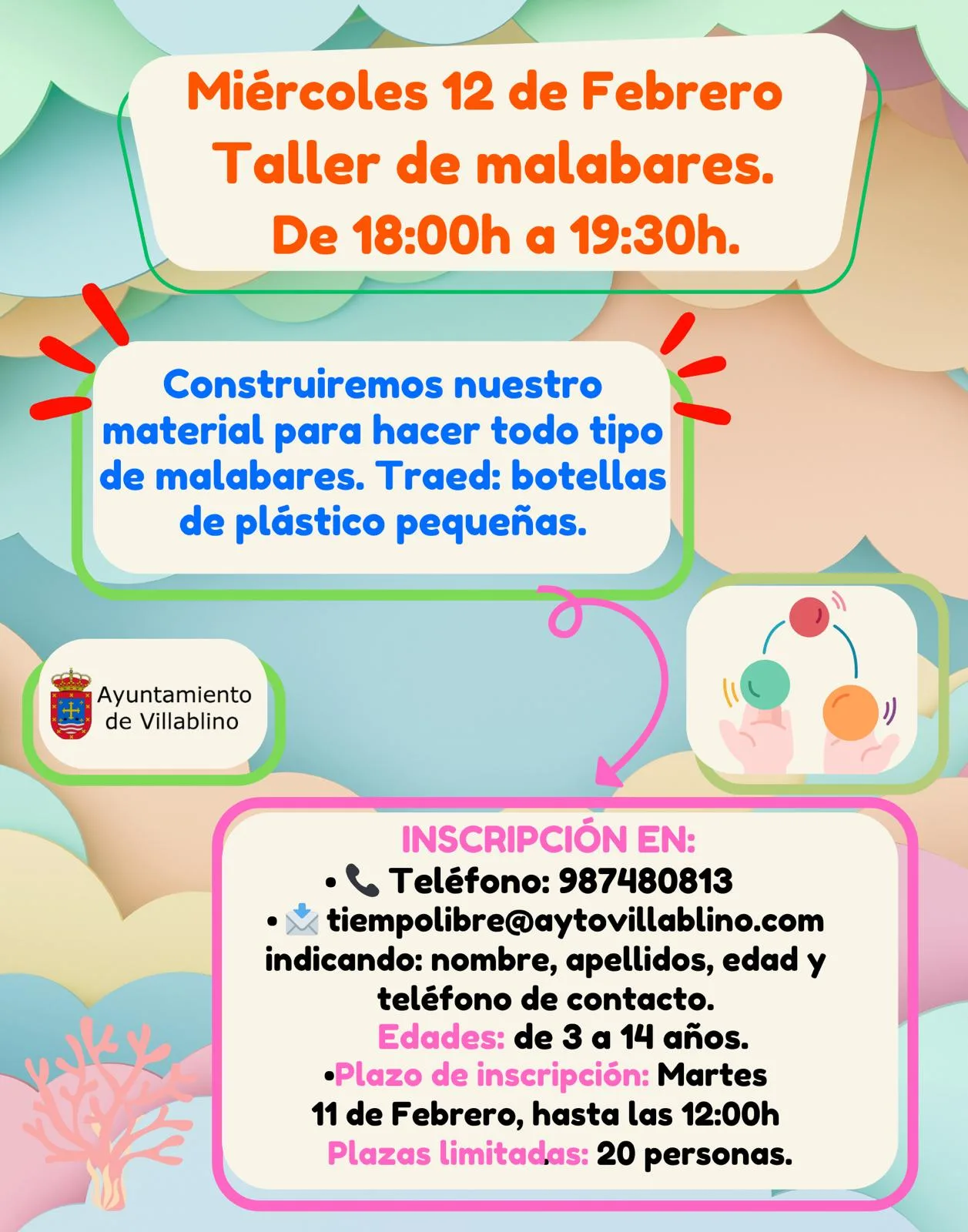 Villablino organiza un taller infantil para crear malabares con materiales reciclados