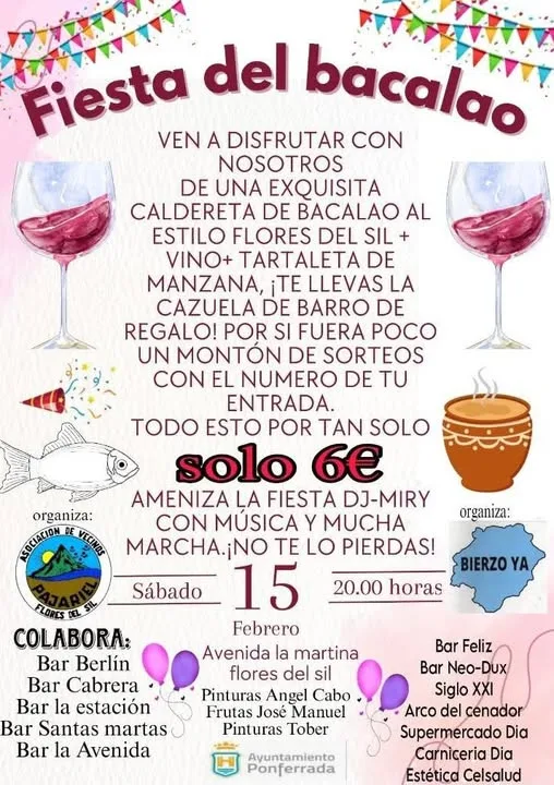Fiesta del bacalao en Flores del Sil: Caldereta, sorteos y música en vivo