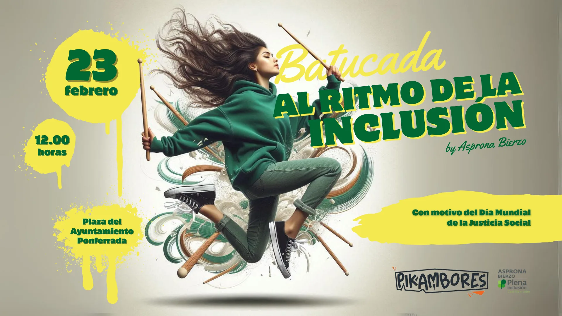 Asprona Bierzo celebra el Día Mundial de la Justicia Social con la batucada ‘Al ritmo de la inclusión’ en Ponferrada