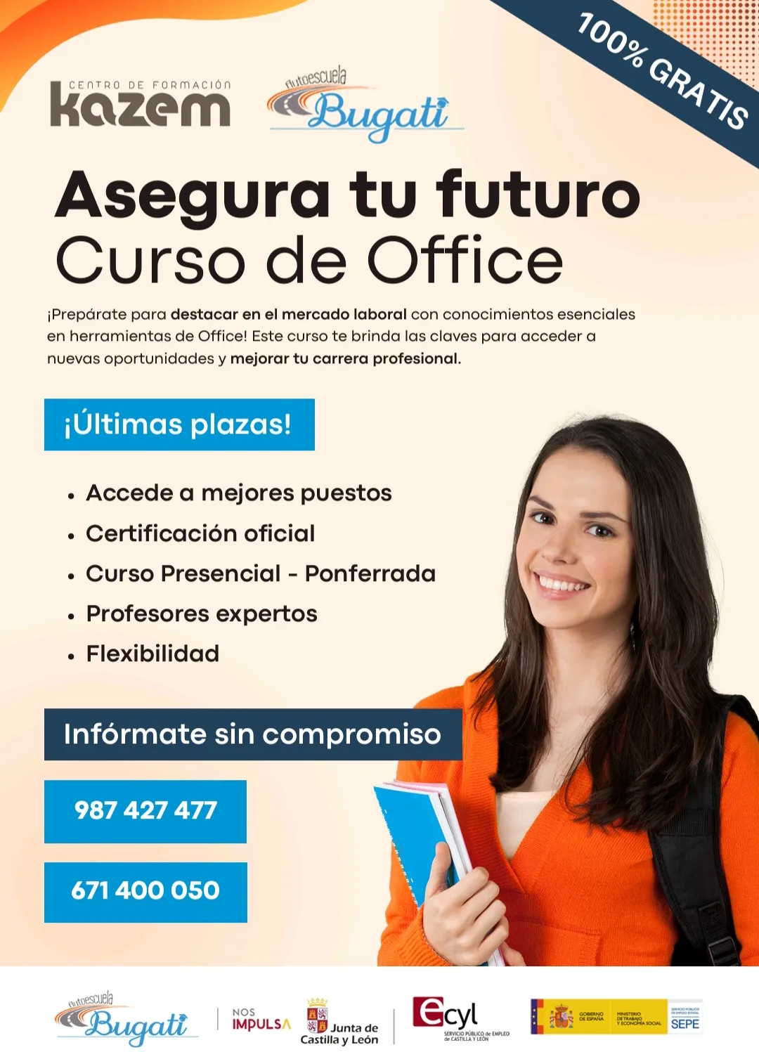 Cursos gratuitos en Autoescuela Bugati y Centro de Formación Kazem en Ponferrada