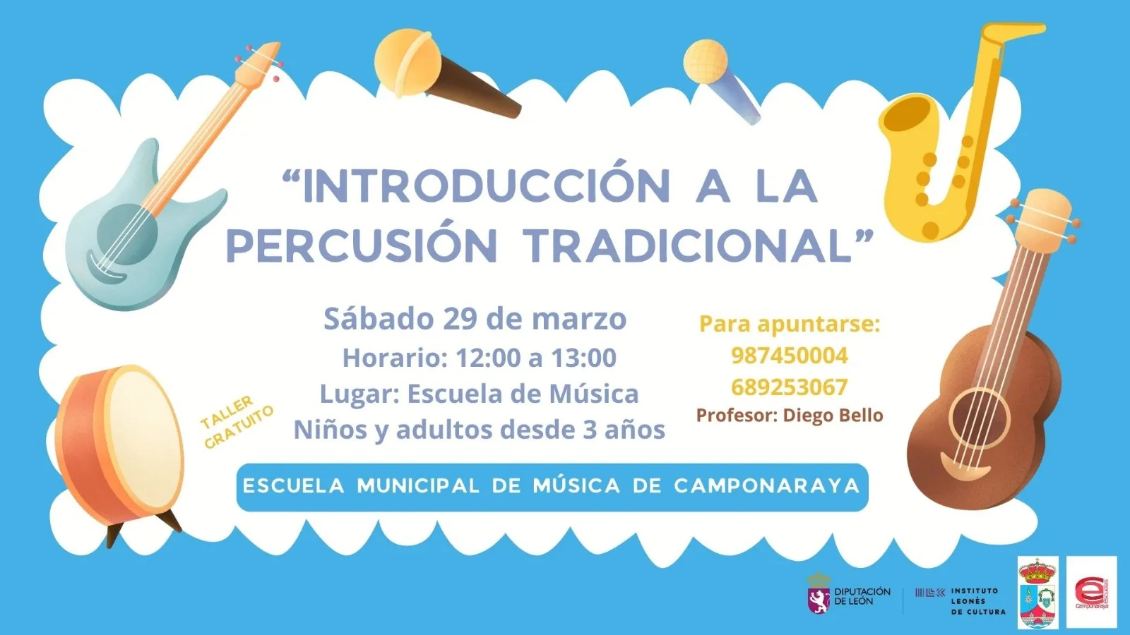 Taller gratuito de percusión tradicional en Camponaraya