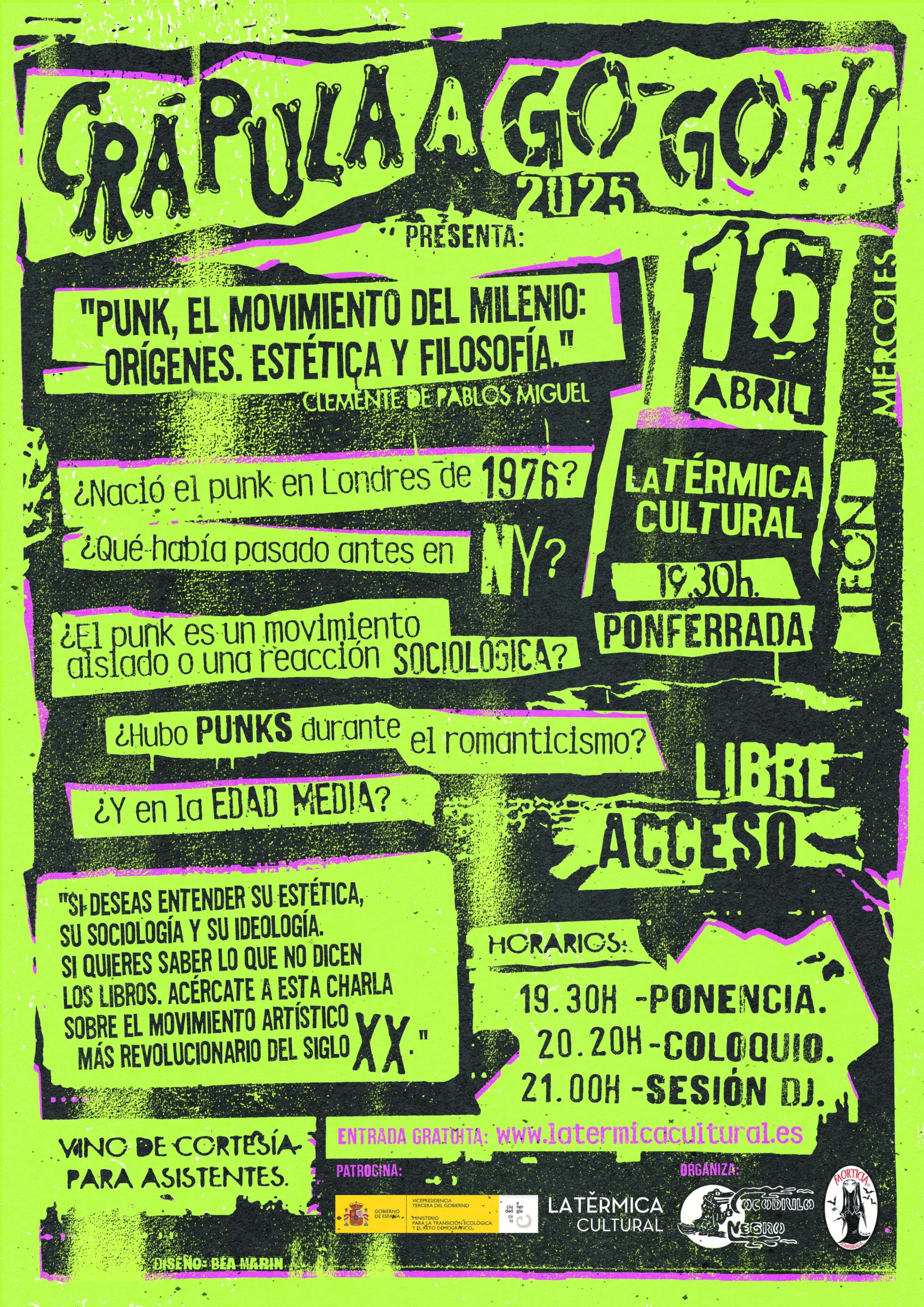 La Térmica Cultural de Ponferrada acoge una charla sobre el punk dentro del festival Crápula A Go Go!