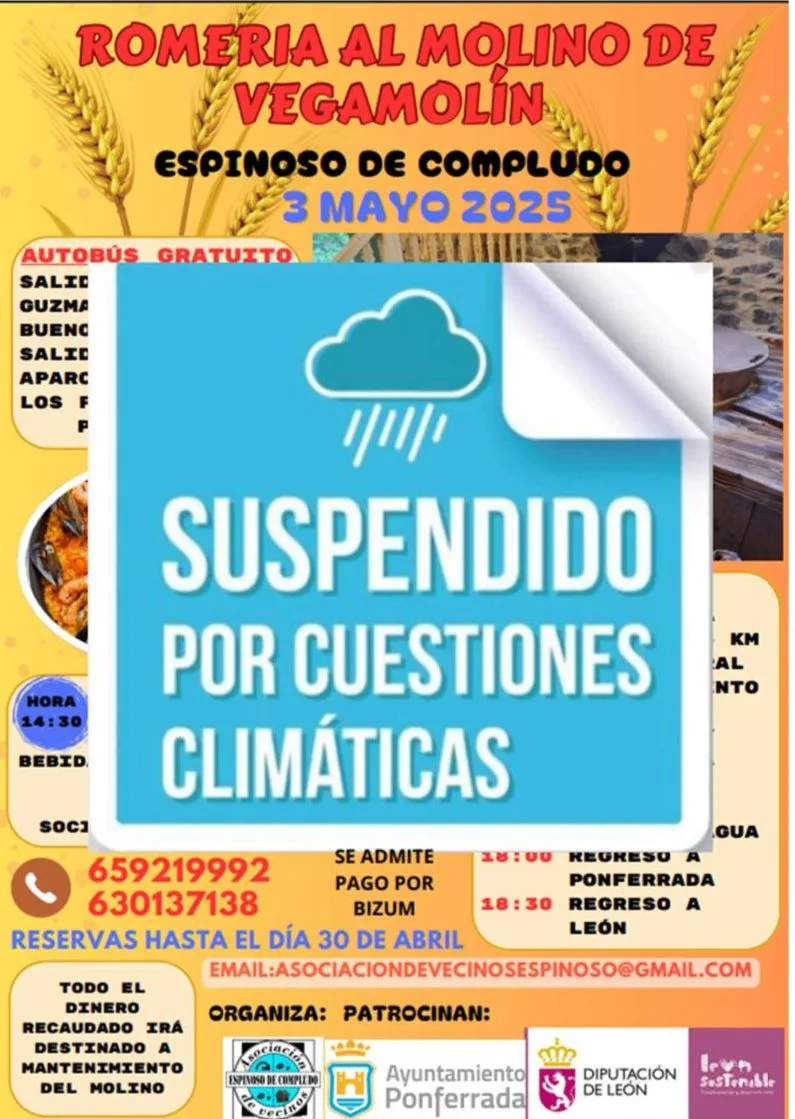 Suspendida la romería al Molino de Vegamolín en Espinoso de Compludo por previsión de mal tiempo