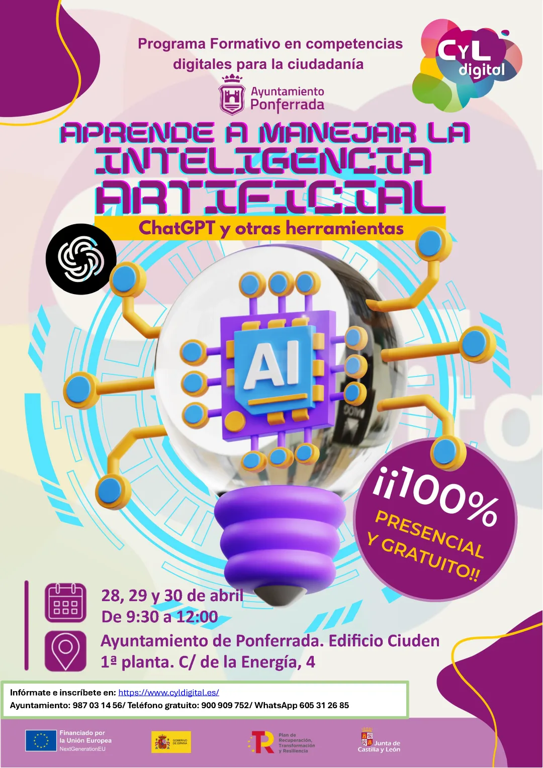 Ponferrada organiza un curso gratuito sobre Inteligencia Artificial: ChatGPT y otras herramientas