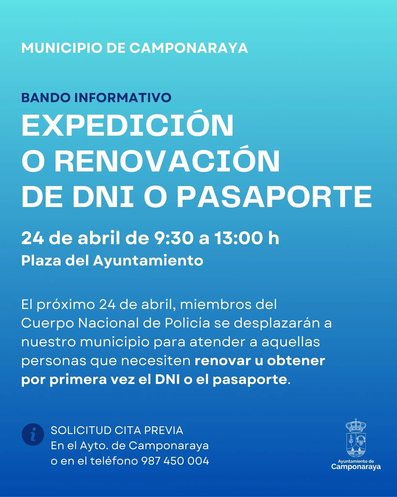 Camponaraya facilitará la expedición y renovación de DNI y pasaporte
