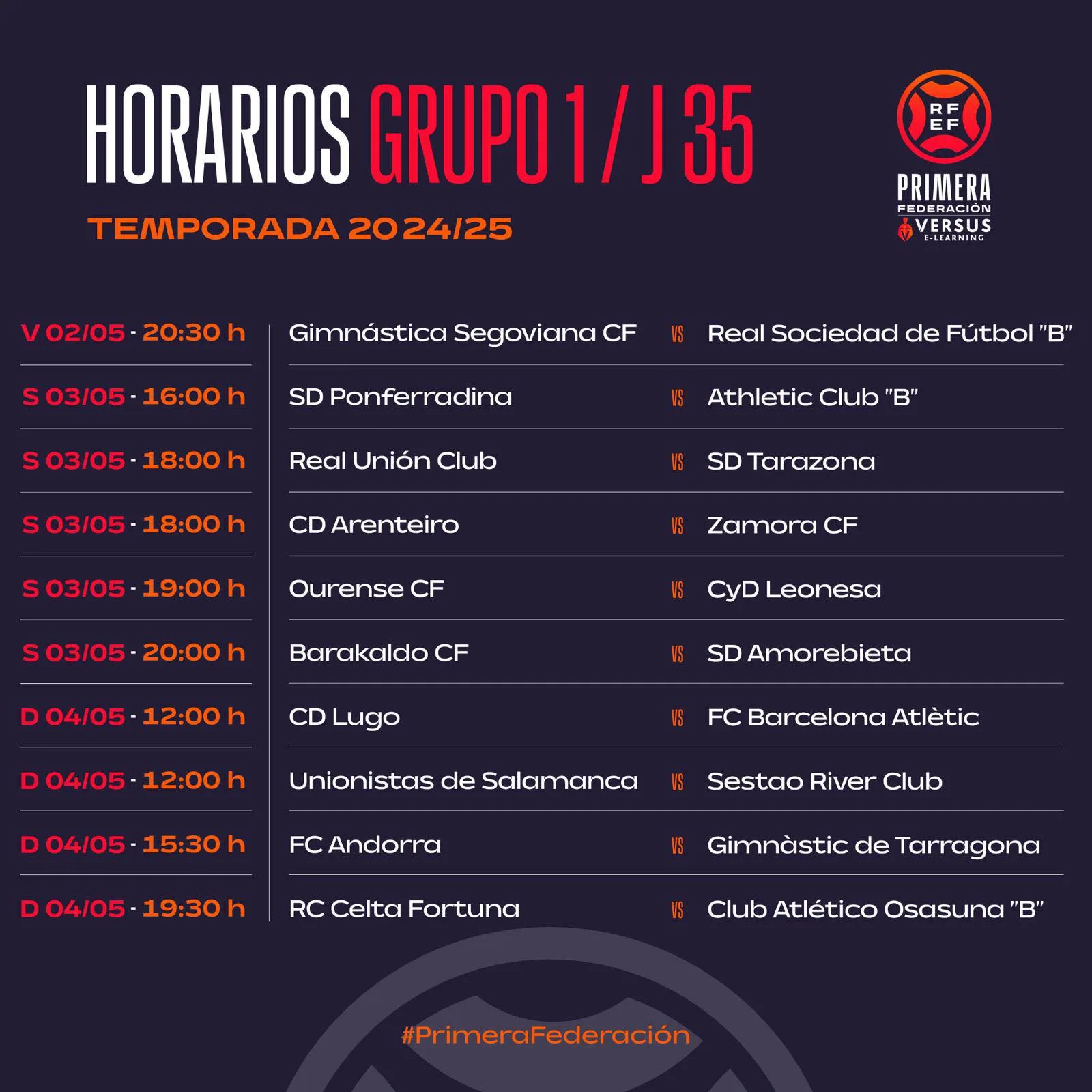 La SD Ponferradina se enfrentará al Athletic B en la jornada 35 de la Primera Federación