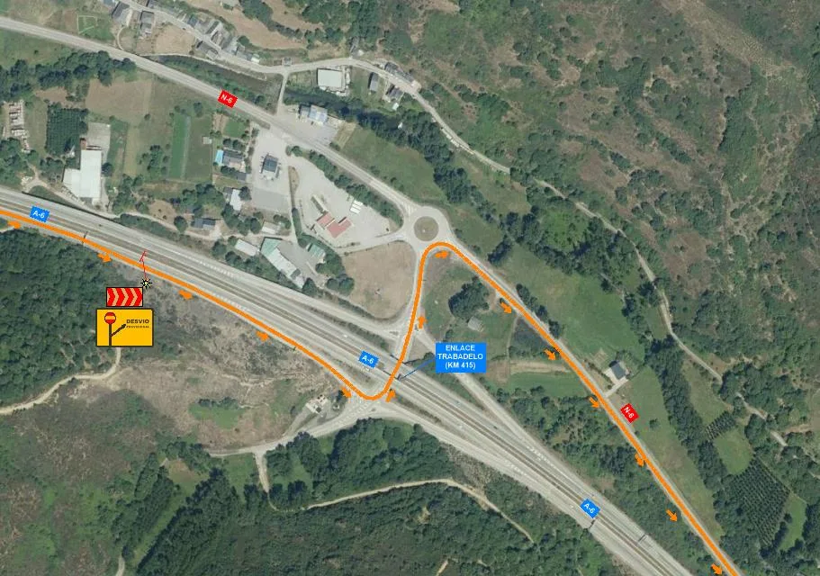 Desvío del tráfico en la A-6 por las obras de modernización de los túneles de Trabadelo