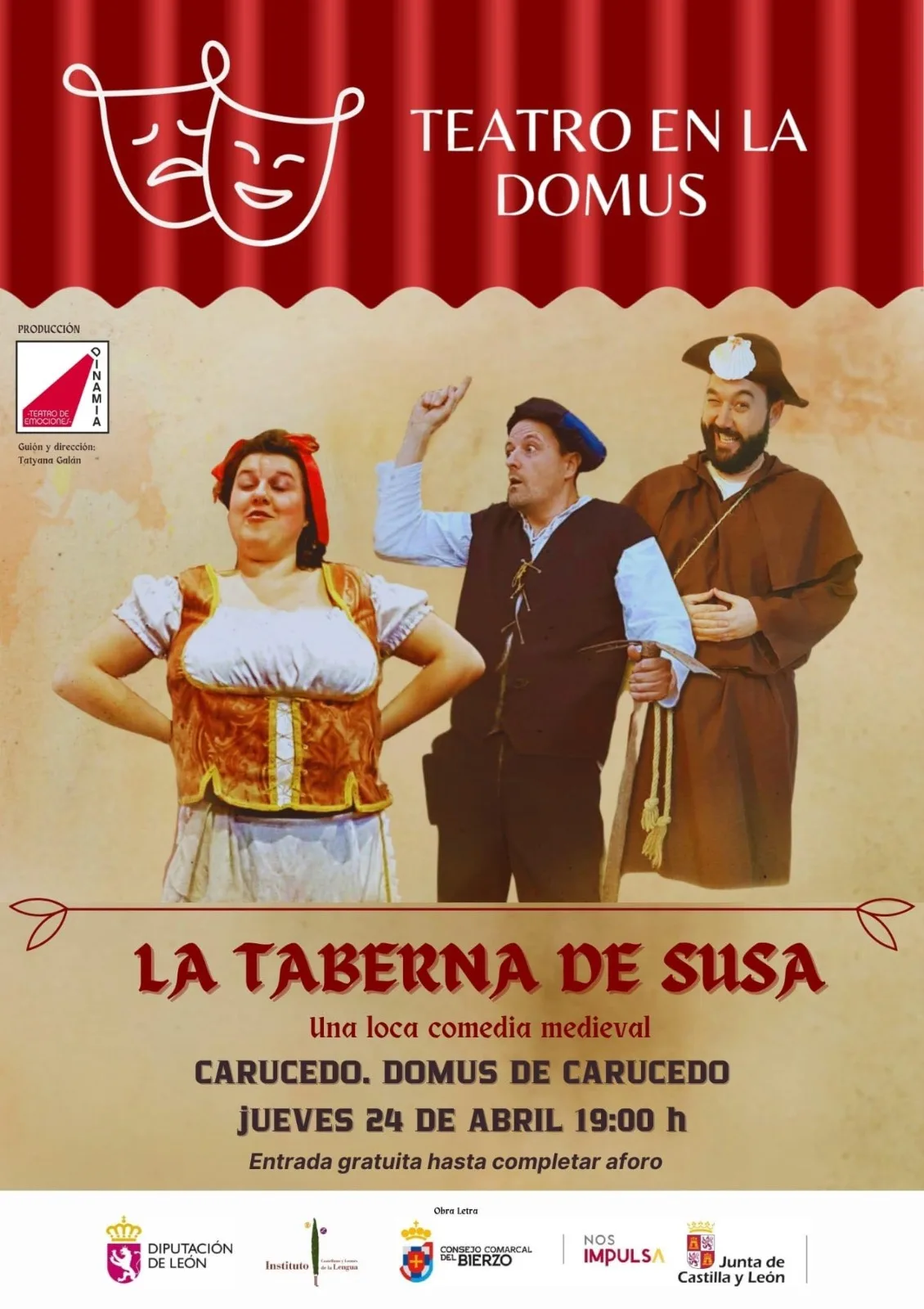 Dinamia Teatro llena de humor medieval la Domus de Carucedo con “La Taberna de Susa”