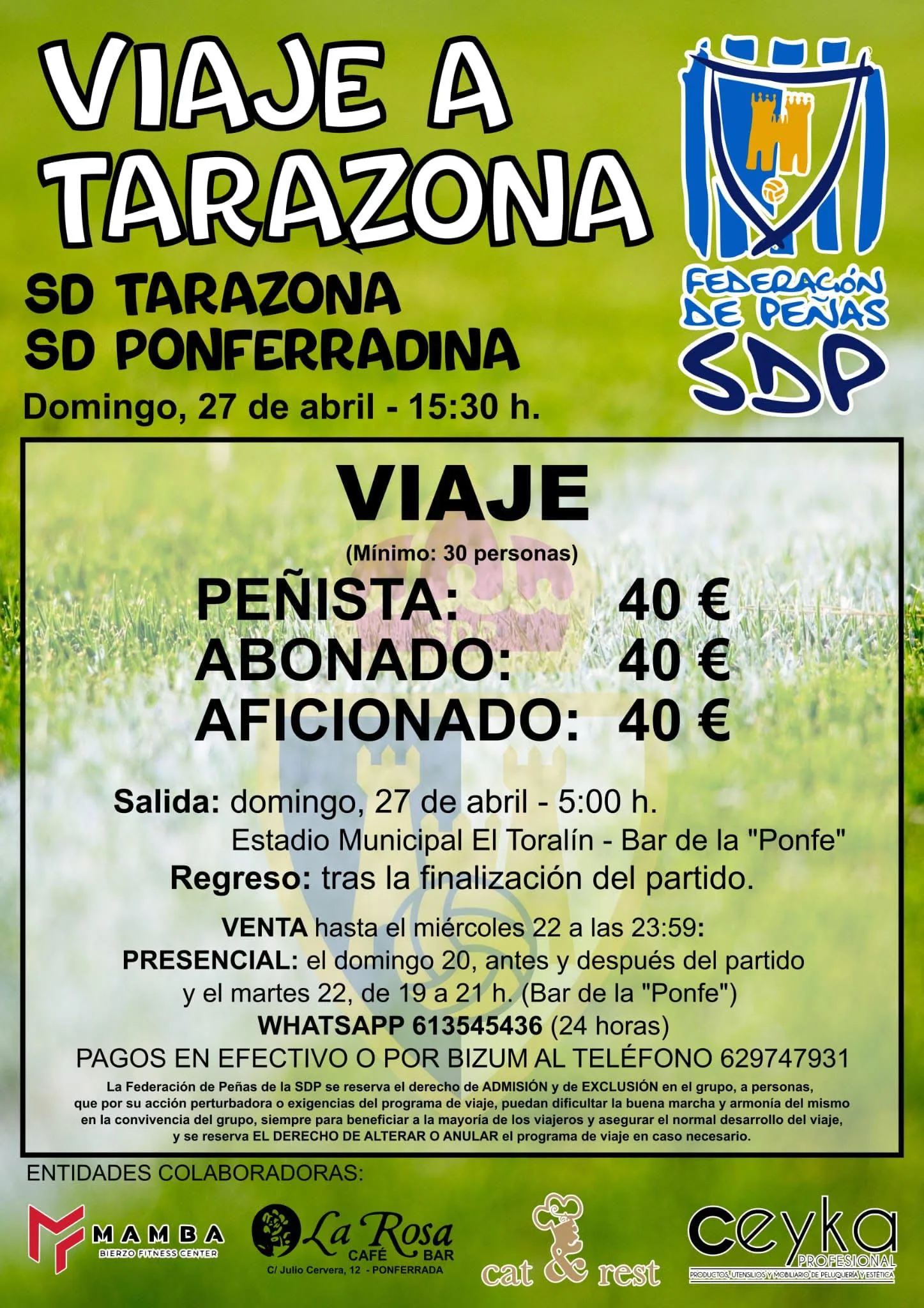 La Federación de Peñas de la SDP organiza viaje a Tarazona para apoyar a la Ponferradina