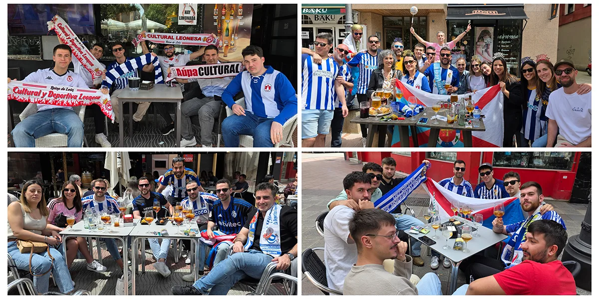 [FOTOS] Las aficiones de la Ponferradina y la Cultural calientan motores en Ponferrada con deportividad y buen ambiente