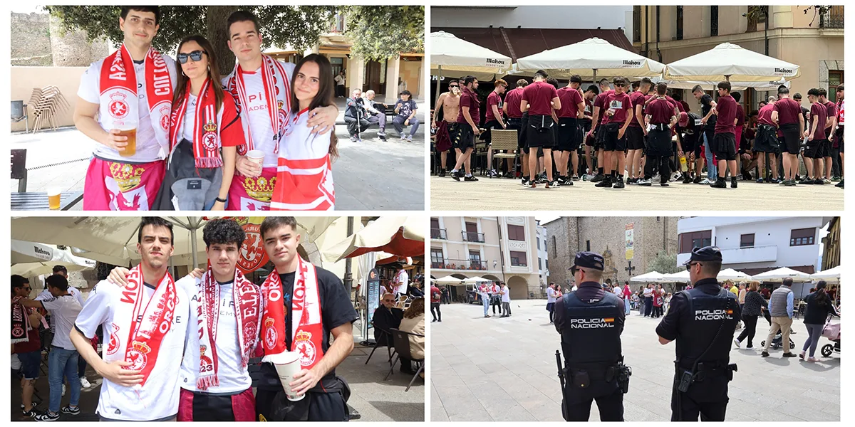 [FOTOS] La afición de la Cultural disfruta sin incidentes del ambiente en la plaza de la Encina antes de bajar al Toralín