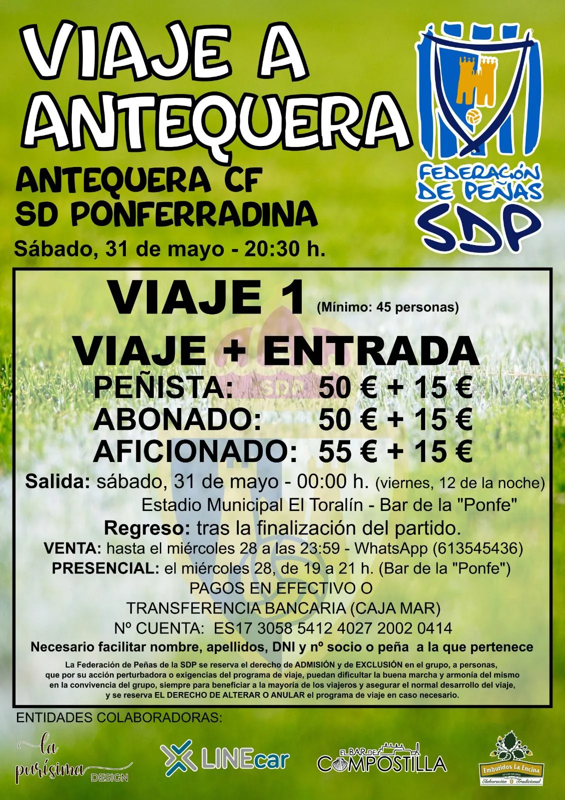 La Federación de Peñas de la SD Ponferradina organiza viaje a Antequera con y sin hotel
