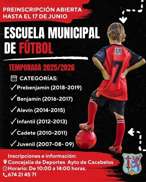 Abierta la preinscripción para la Escuela Municipal de Fútbol de Cacabelos: temporada 2025/2026