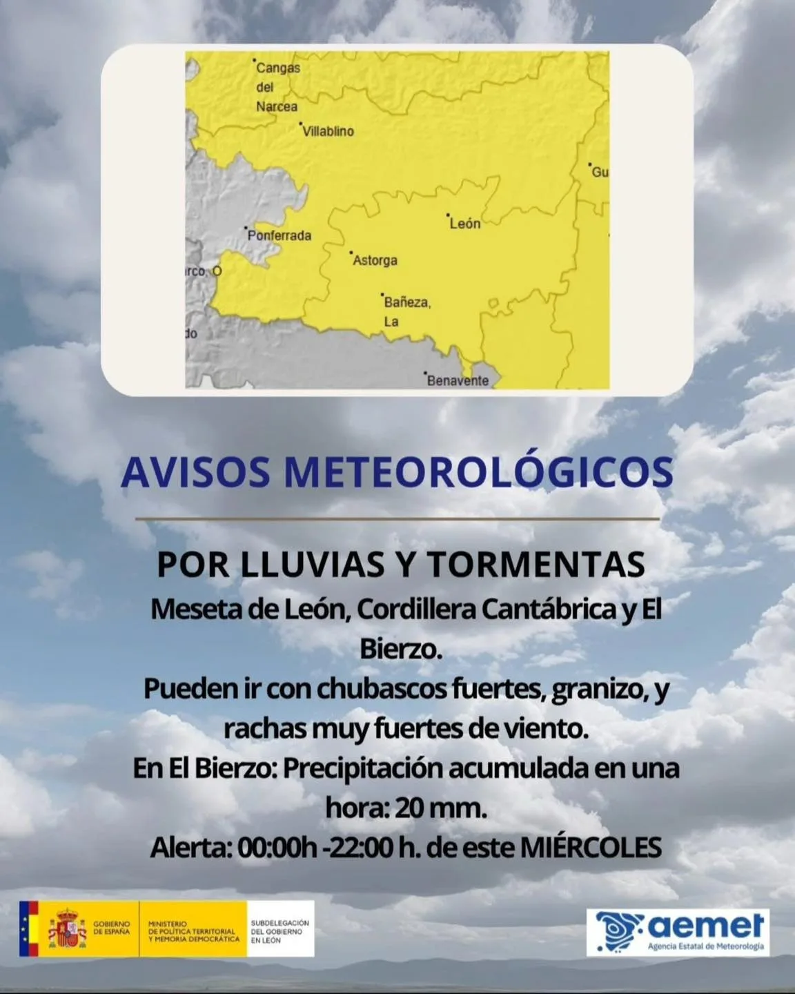 AEMET activa la alerta amarilla por lluvias y tormentas en El Bierzo