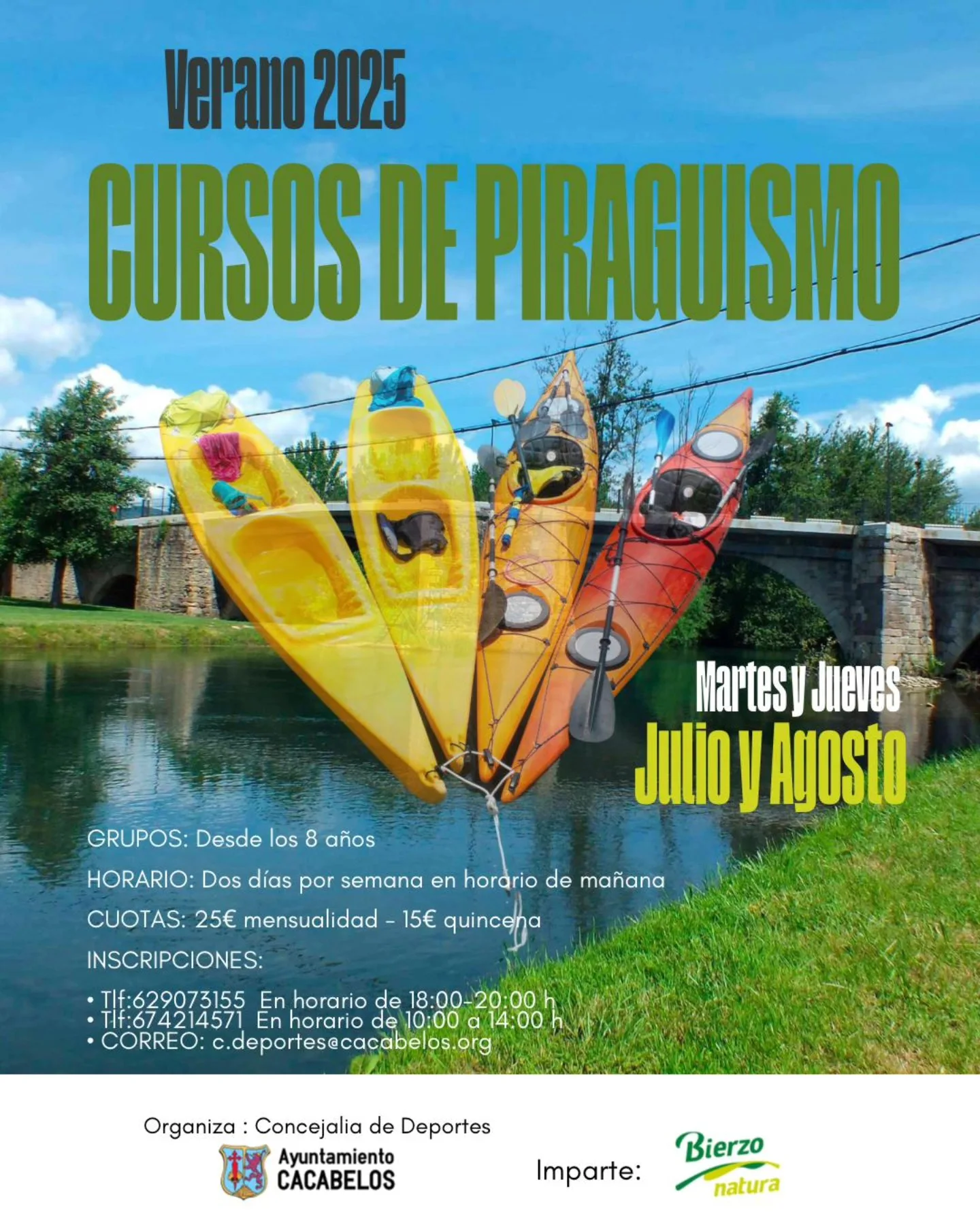 Cacabelos apuesta por el deporte acuático este verano con cursos de piragüismo en el río Cúa