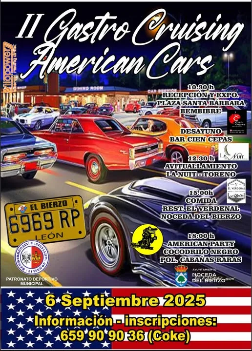 Bembibre acoge el II Gastro Cruising American Cars con exposición de clásicos y música en directo