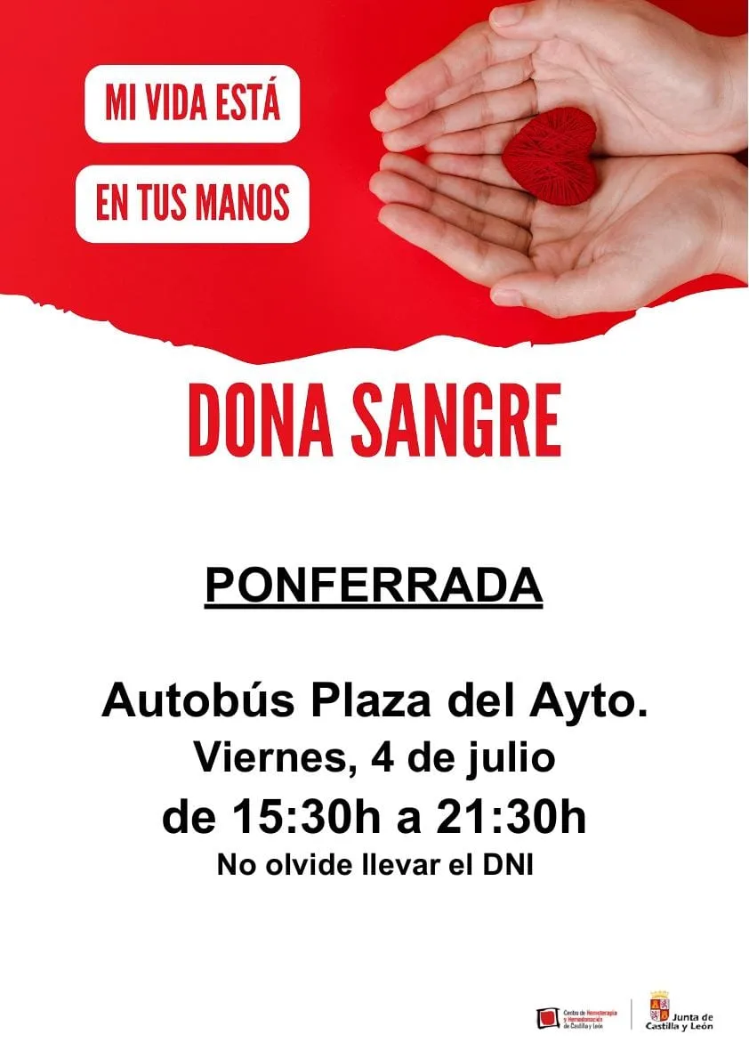 Campaña de donación de sangre este viernes en la Plaza del Ayuntamiento de Ponferrada