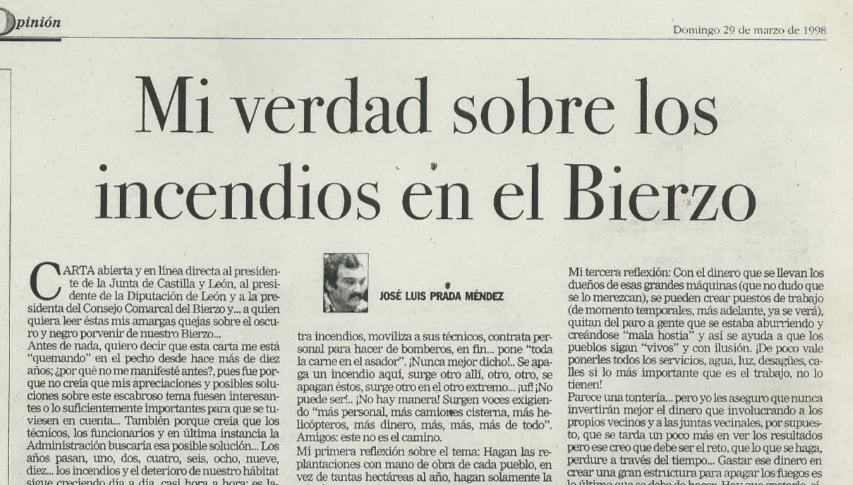 La visión de Prada sobre los incendios en El Bierzo: un artículo de 1998 que sigue vigente casi 30 años después