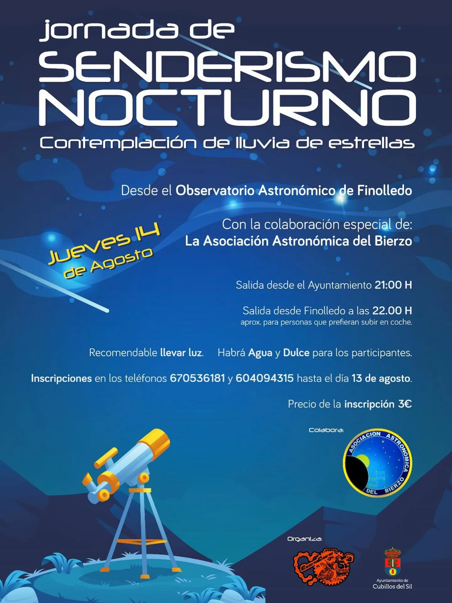 Cubillos del Sil organiza una Jornada de Senderismo Nocturno con observación astronómica