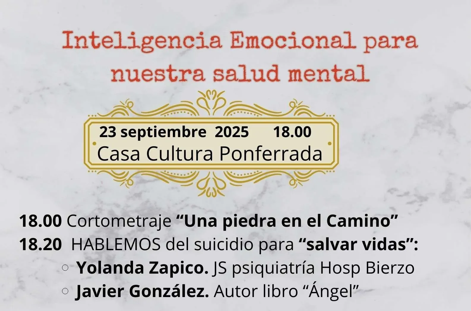Ponferrada organiza una jornada sobre inteligencia emocional y prevención del suicidio