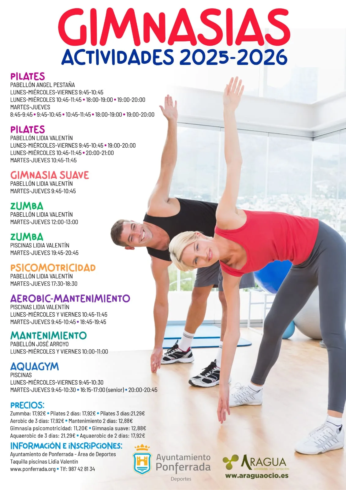 La Concejalía de Deportes abre la inscripción para los diferentes cursos de natación y gimnasia en Ponferrada