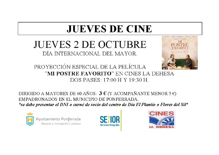 'Jueves de cine' en Ponferrada con motivo del Día Internacional del Mayor