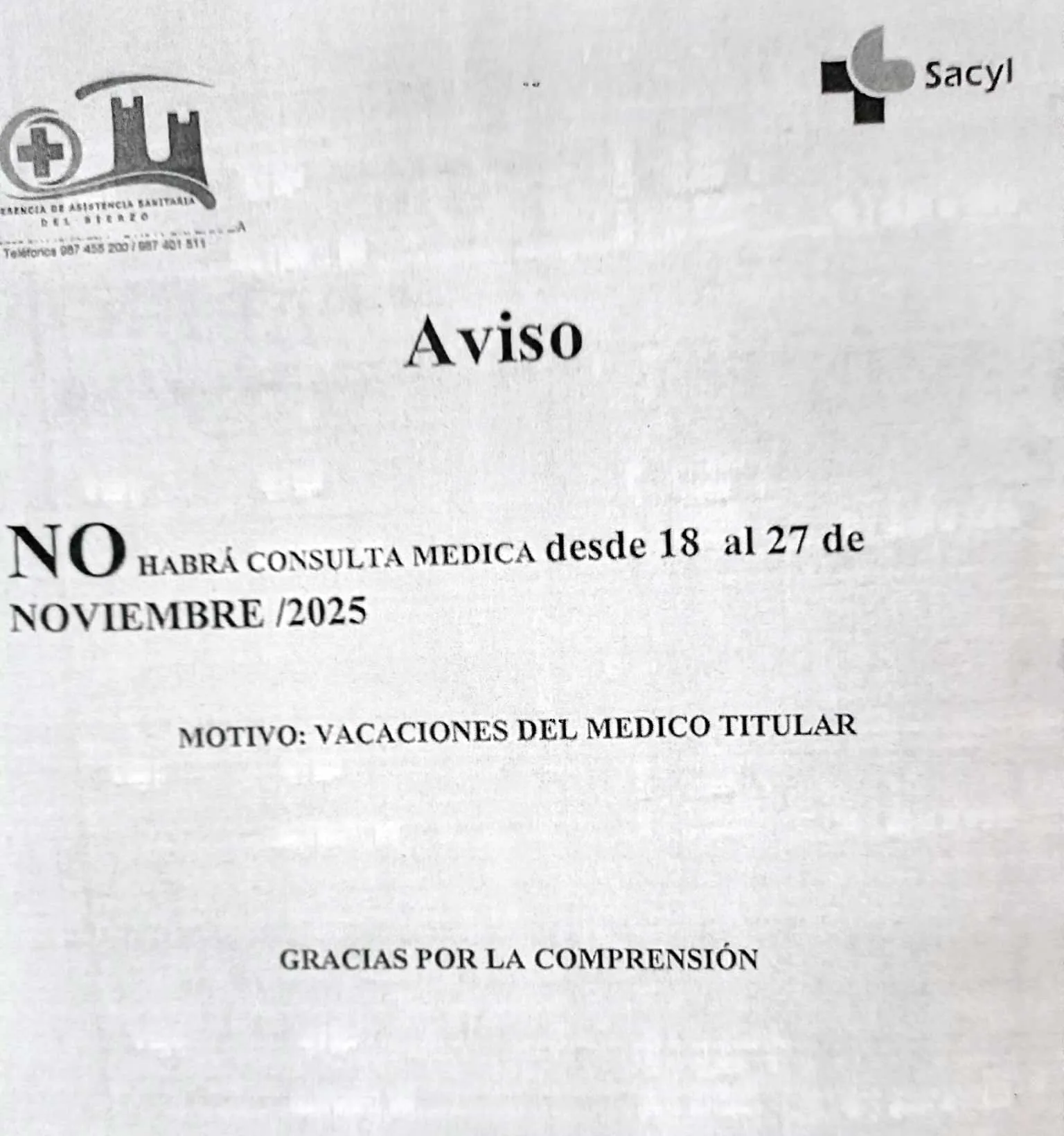 CB denuncia que el consultorio médico de Molinaseca queda de nuevo sin servicio