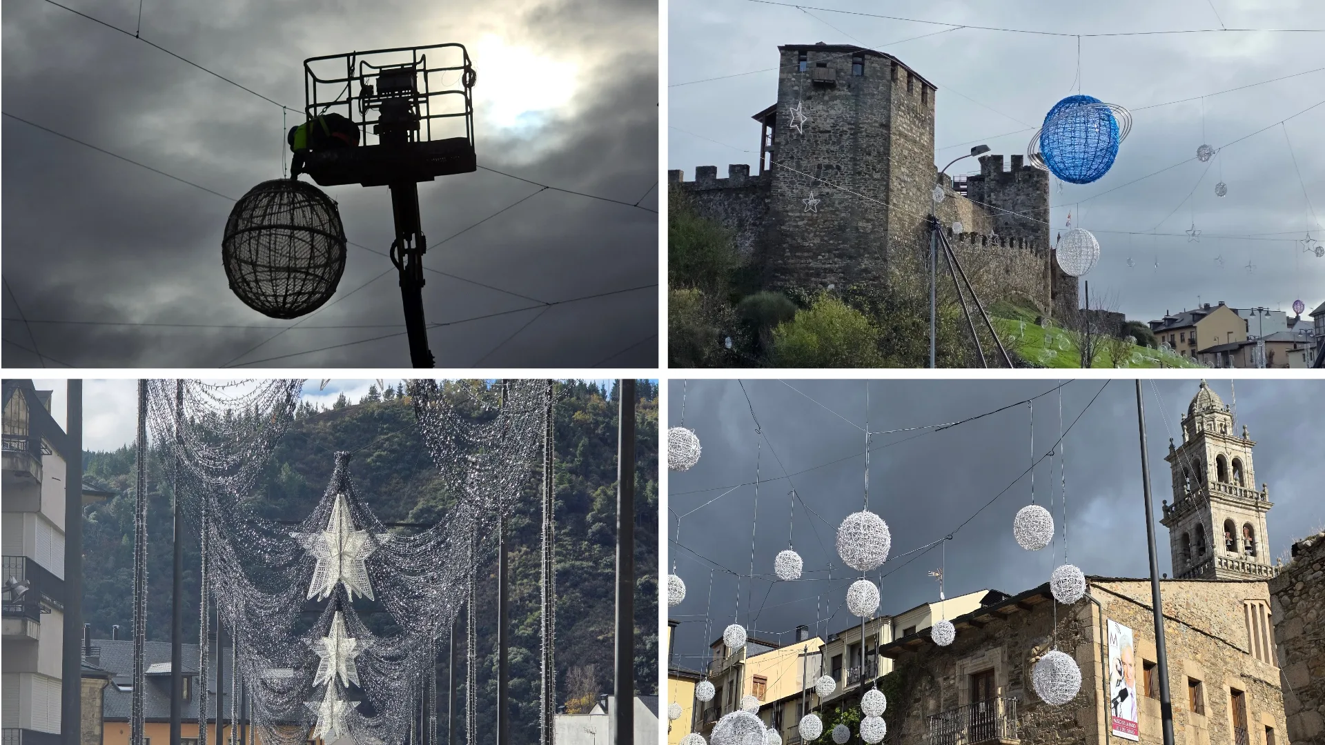 FOTOS | Ponferrada ultima los preparativos navideños y estrena un “sistema solar” luminoso en torno al Castillo de los Templarios