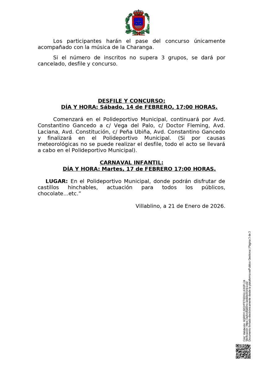 Bases del Carnaval 2026 en Villablino con detalles del desfile y concurso