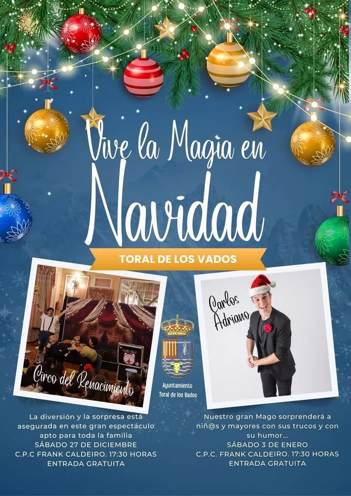 Espectáculo de magia familiar gratuito en Toral de los Vados este 3 de enero a las 17:30 en el C.P.C. Frank Caldeiro