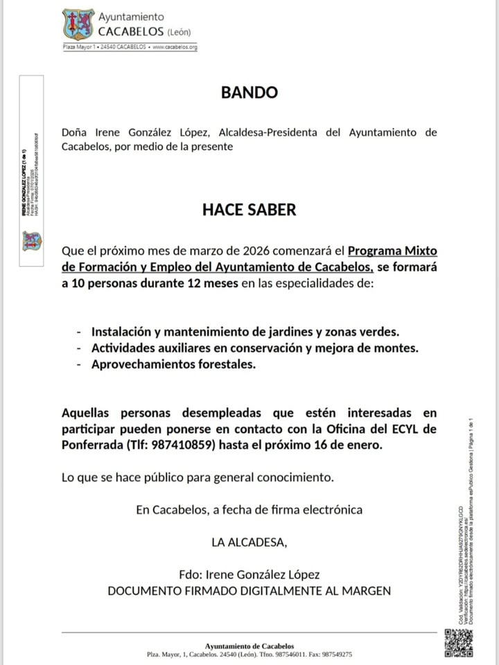 Programa de formación y empleo en Cacabelos: una oportunidad para desempleados interesados en mejorar su empleabilidad y habilidades profesionales