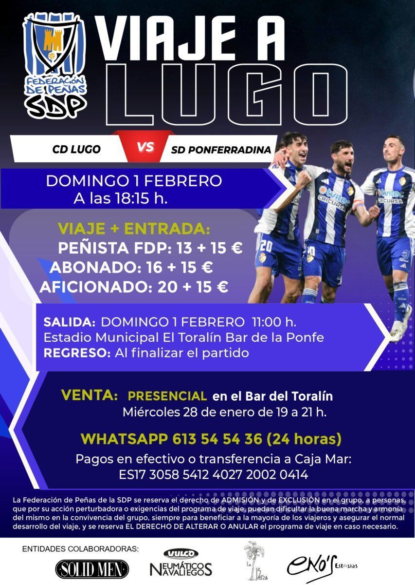 Cartel del viaje a Lugo para el partido entre CD Lugo y SD Ponferradina