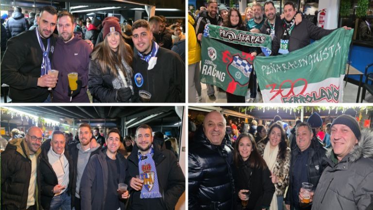Grupo de aficionados celebrando en un bar durante un evento deportivo.