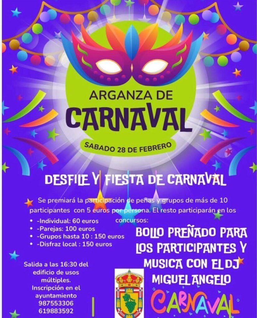 Cartel del Carnaval de Arganza con detalles de actividades y premios.