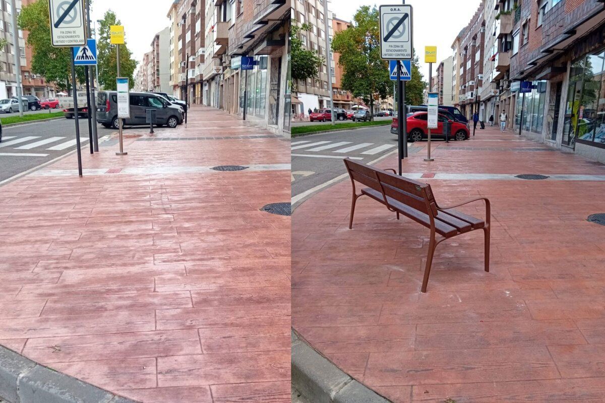 Banco nuevo instalado en la acera de la Avenida de América