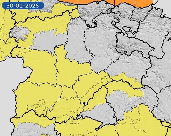 Mapa de provincias con avisos amarillos por nieve y vientos fuertes