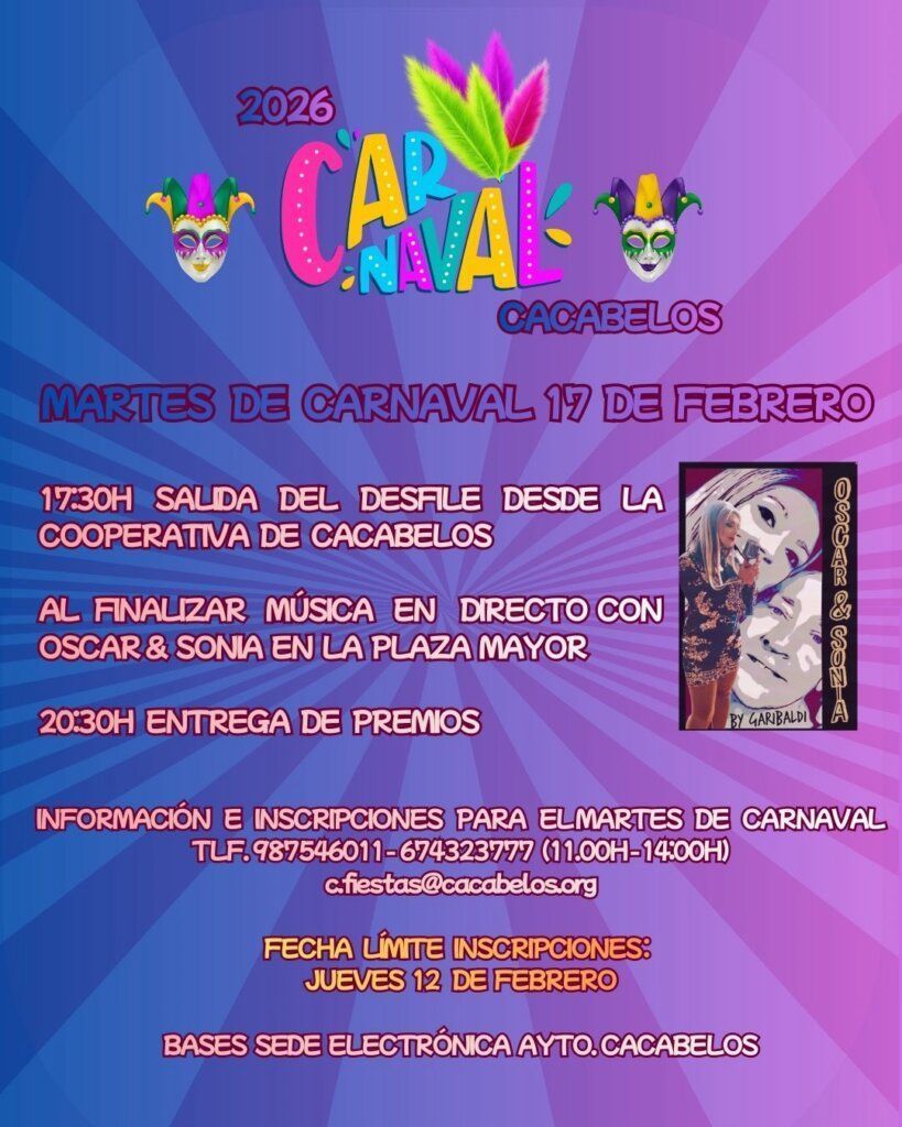 Cartel del Carnaval de Cacabelos 2026 con actividades y horarios