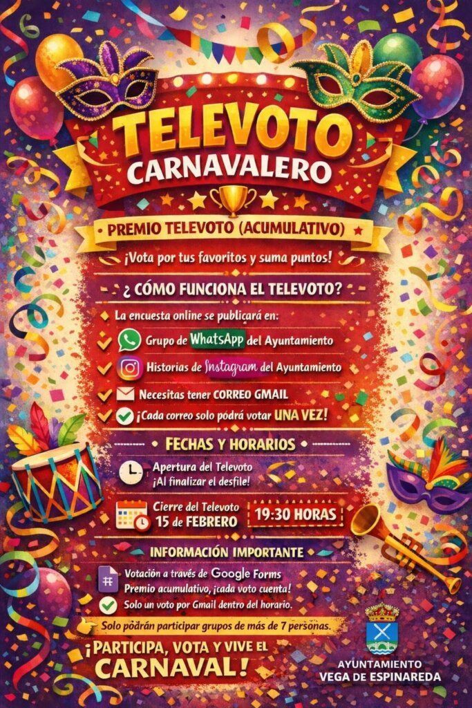 Cartel del Carnaval de Vega de Espinareda 2026 con detalles del evento