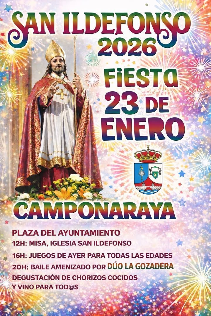 Cartel de la celebración de San Ildefonso en Camponaraya con detalles del evento
