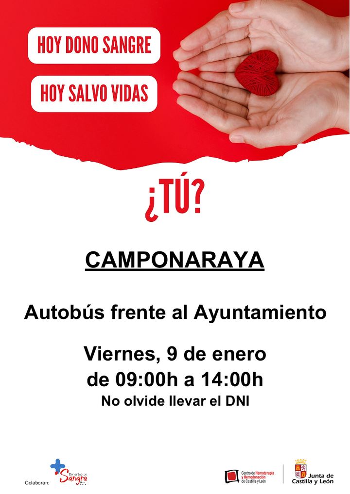 Cartel de donación de sangre en Camponaraya con información del evento.