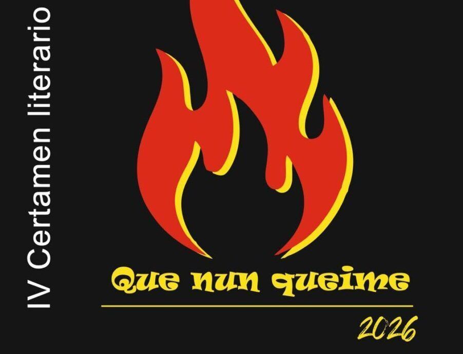 Cartel del IV Certamen Literario en patsuezu con llamas y texto.