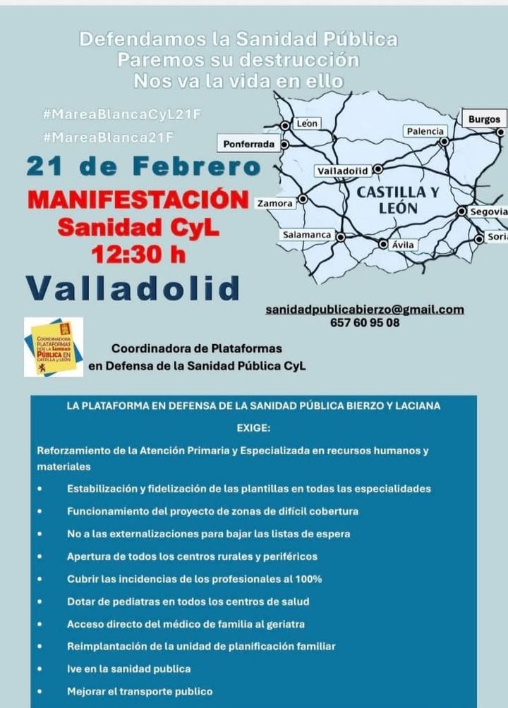 Cartel de la manifestación en Valladolid por la sanidad pública