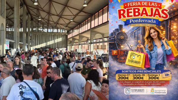 Multitud en la Feria de las Rebajas en el Museo del Ferrocarril de Ponferrada
