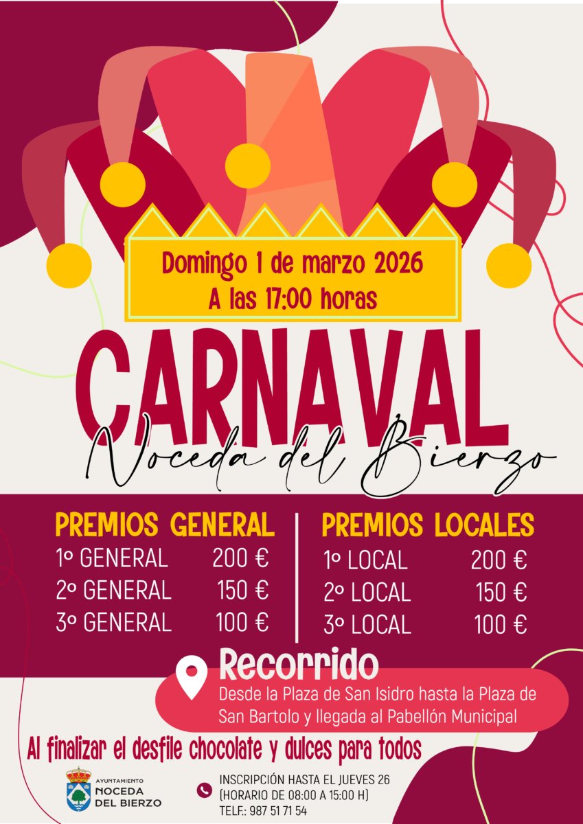 Cartel del Carnaval de Noceda del Bierzo 2026 con información del evento.