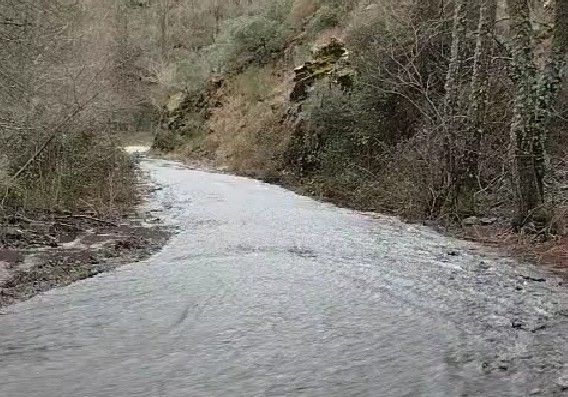 Camino inundado en Carracedo de Compludo tras fuertes lluvias