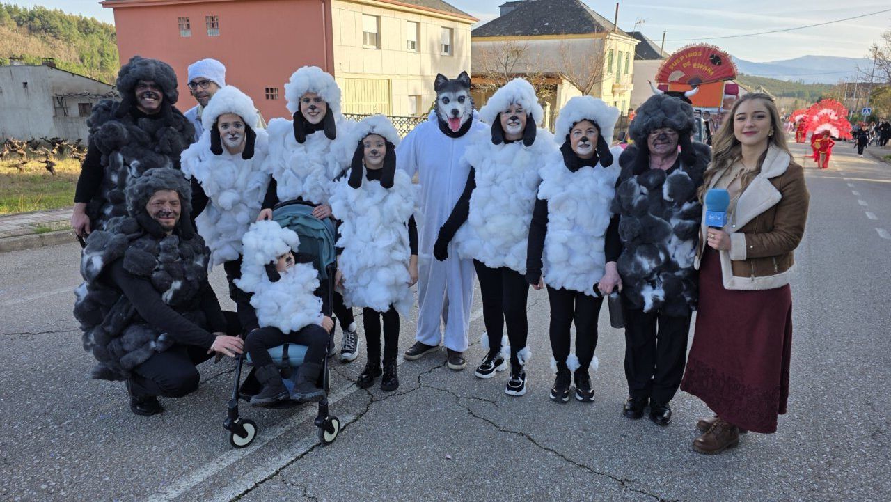 Grupo de personas disfrazadas de ovejas en el carnaval de Arganza