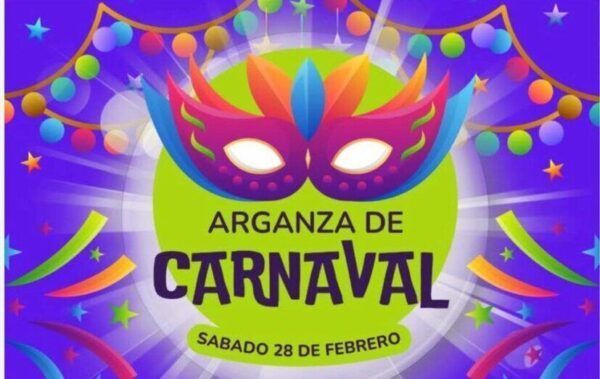 Cartel del Carnaval de Arganza con máscara y colores festivos