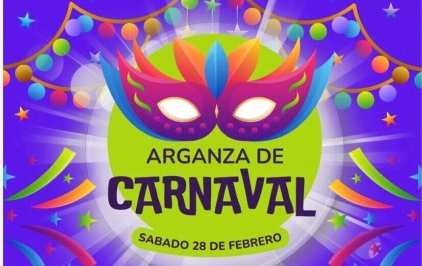 Cartel del Carnaval de Arganza con máscara y colores festivos